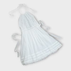 Dzarm White Halter Mini Dress Womens Small Summer Sundress Beachy Boho Cottage